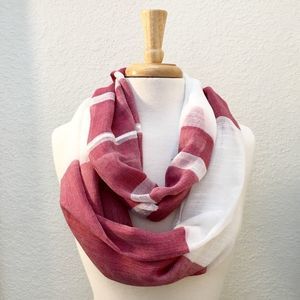 Soft Red & White Wide Striped Woven Infinity Scarf